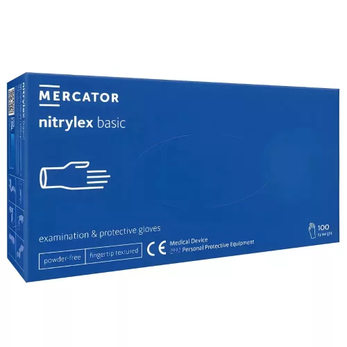 Mercator nitrylex basic nitril vizsgálókesztyű, púdermentes, kék, L (100 db)