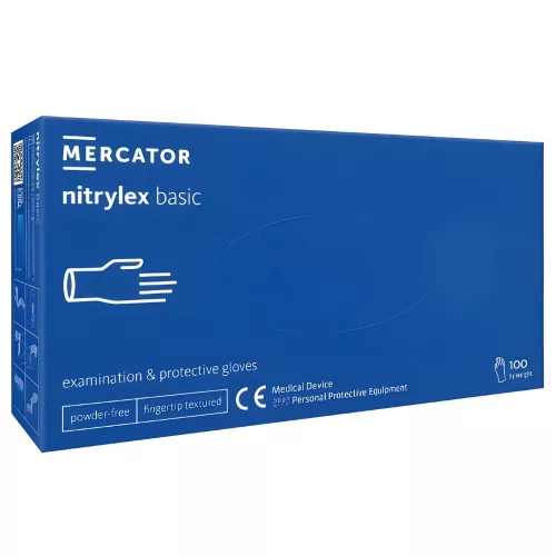 Mercator nitrylex basic nitril vizsgálósztyű púdermentes kék XL (100 db)