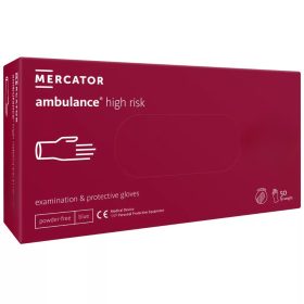   MERCATOR AMBULANCE HIGH RISK latex púdermentes kék,vastag vizsgálókesztyű M,50 db/doboz