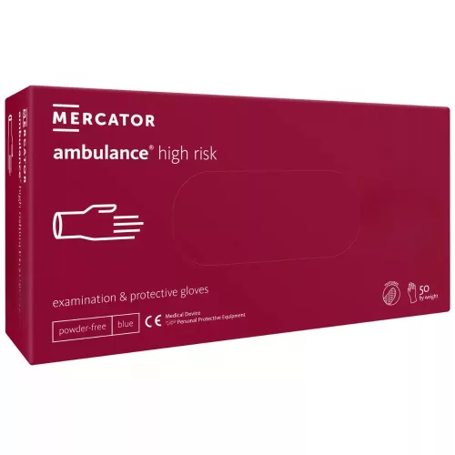 Mercator Ambulance High Risk púdementes latex vizsgálókesztyű, kék, M (50 db)