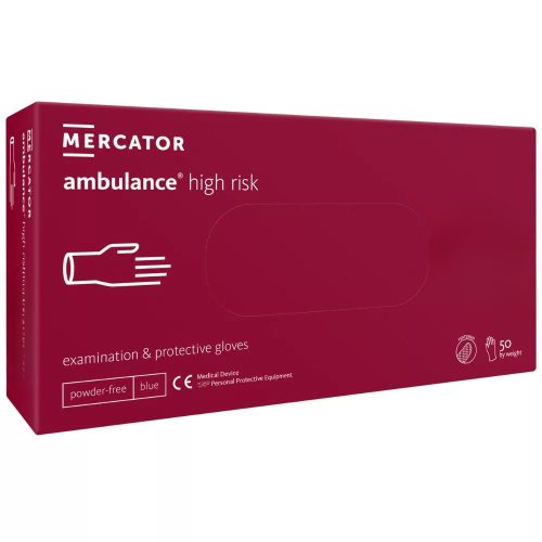 MERCATOR AMBULANCE HIGH RISK latex púdermentes kék,vastag vizsgálókesztyű XL,50 db/doboz