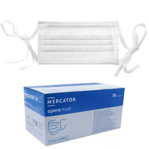 MERCATOR Opero Szájmaszk ECO 3 rétegű fehér flíz, megkötős (50 db/doboz)