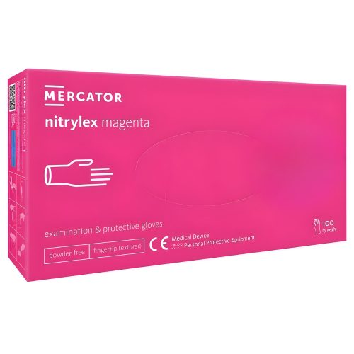 MERCATOR Nitrylex magenta,nitril púdermentes magenta(intenzív pink) színű vizsgálókesztyű S