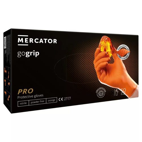 MERCATOR gogrip (orange)nitril védőkesztyű narancs púdermentes,gyémánt textúrált XL,50 db/doboz 