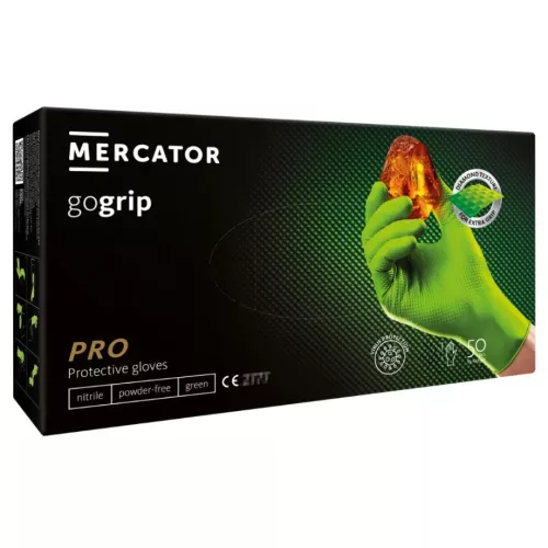 Mercator gogrip green nitril védőkesztyű, púdermentes, gyémánt textúrált, L (50 db)