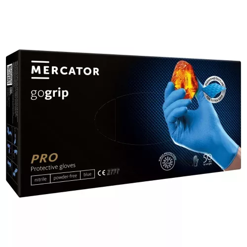 Mercator gogrip nitril védőkesztyű kék, púdermentes, gyémánt textúrált, M (50 db)