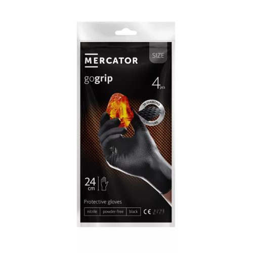 Mercator gogrip black gyémánt textúrájú nitril védőkesztyű, M (4 db)
