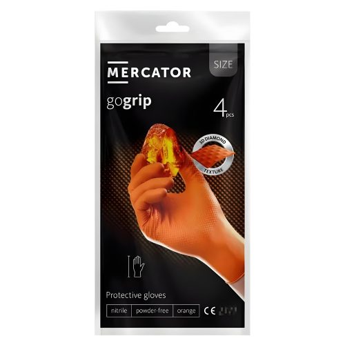 MERCATOR gogrip orange a'4 nitril védőkesztyű narancs púdermentes, gyémánt txt, 4db-os kiszerelés L