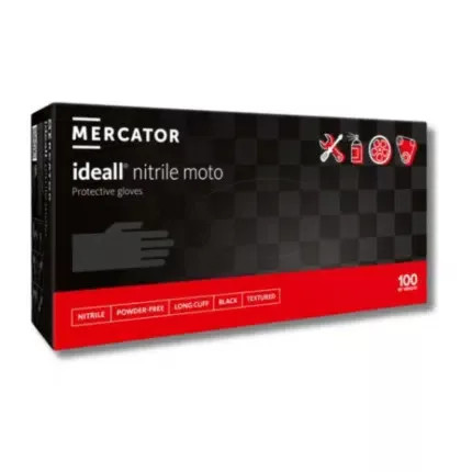Mercator ideall® nitrile moto púdermentes nitril védőkesztyű, fekete, M (100 db)