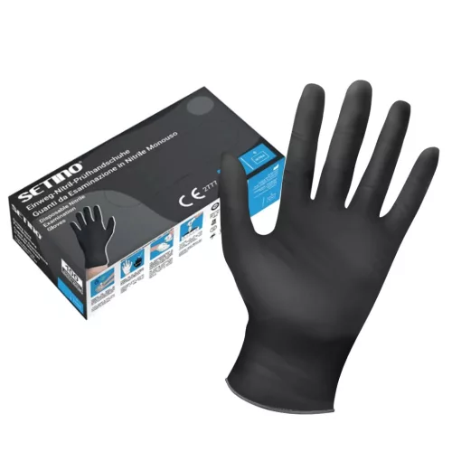Setino Púdermentes nitril vizsgálókesztyű Fekete 3.5g XS (100 db)