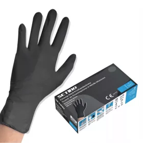 Setino Nitril gumikesztyű púdermentes 5.0g S Fekete (100 db)