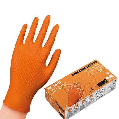 SETINO Nitril gumikesztyű - 8.5g XXL 50pcs Narancssárga, ERŐSÍTETT