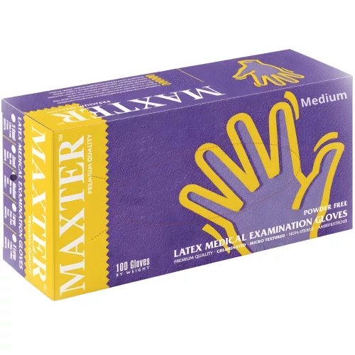 Maxter Gumikesztyű Latex Púdermentes "M" 5,7g 100 db/doboz (10 doboz/karton)