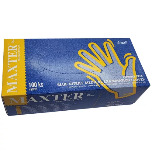 Maxter Gumikesztyű Nitril Kék Hosszú Púdermentes "S" 5,7g 100 db/doboz (10 doboz/karton)