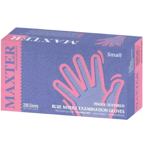 Maxter Gumikesztyű Nitril Kék Púdermentes "S" 3,6g 200 db/doboz (10 doboz/karton)
