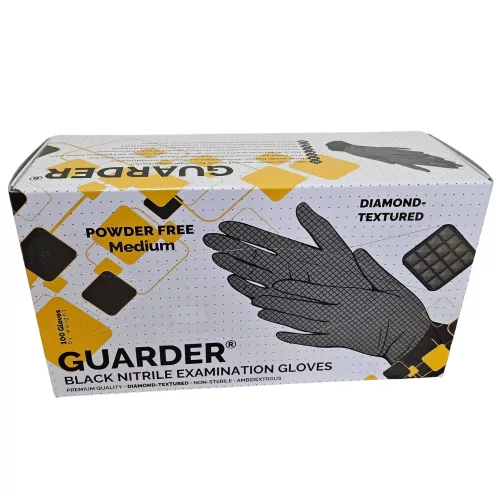 Guarder Gumikesztyű Nitril Fekete Púdermentes Premium "M" 8,4g 100 db/doboz (10 doboz/karton)