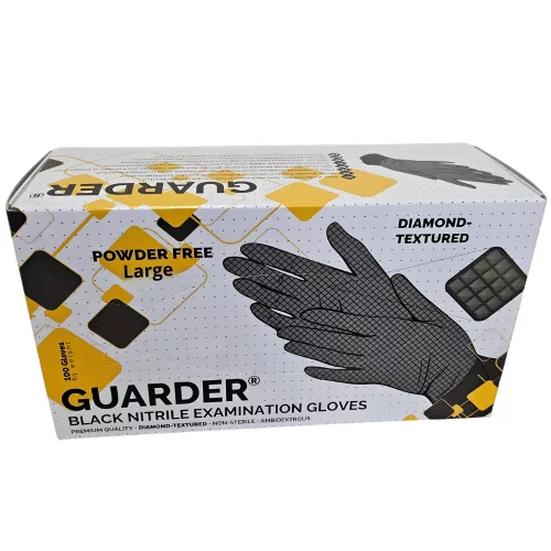 Guarder Gumikesztyű Nitril Fekete Púdermentes Premium "L" 8,4g 100 db/doboz (10 doboz/karton)