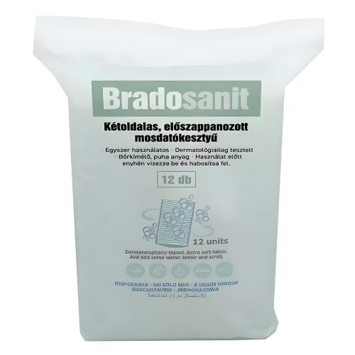 Bradosanit Kétoldalas, előszappanozott mosdatókesztyű (12 db)