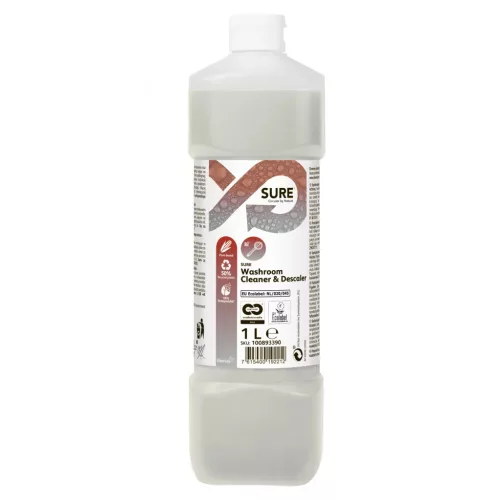 Sure Washroom Cleaner&Desclaer fürdőszobai tisztító-, vízkőoldószer, növényi alapú, 100% lebomló 1L (6db/karton)
