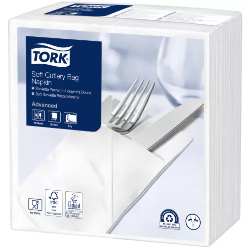Tork szalvéta Bon Appetit evőeszköztartó, Soft 1/8, hajt. 3 rétegű, 39×39 cm, 100db/csg