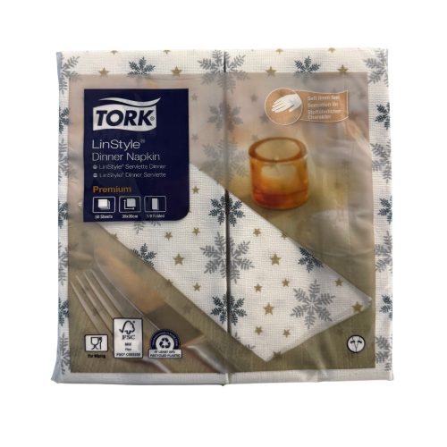 Tork szalvéta Linstyle, premium textilhatású, Karácsonyi, 39/1, 1/8 HAJTÁS, 50db/csg, 12csg/karton