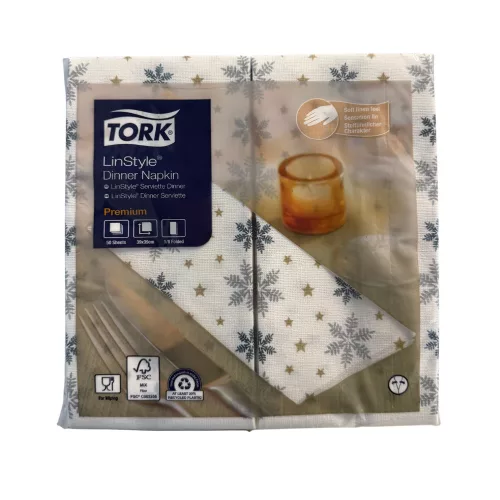 Tork szalvéta Linstyle, premium textilhatású, Karácsonyi, 39/1, 1/8 HAJTÁS, 50db/csg, 12csg/karton