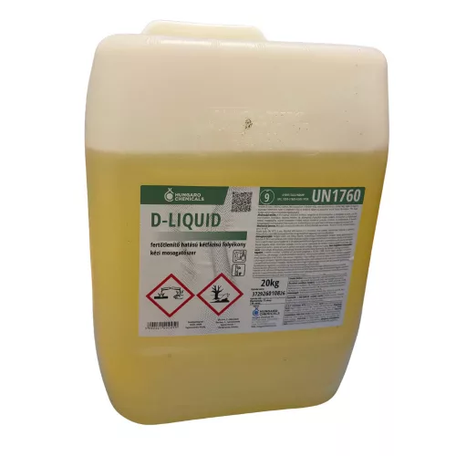 D-Liquid fertőtlenítő hatású kétfázisú, folyékony kézi mosogatószer, baktericid, yeasticid, virucid hatású 20kg (betétdíjas: 3450 Ft+Áfa/kanna)