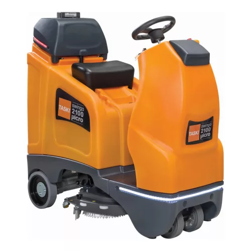 TASKI swingo 2100µicro BMS akkumulátor üzemű, kisméretű ráülős súrológép, szegély menti tisztítási funkcióval , opcionális tartozék: 11" (28 cm-es) Americo vagy Twister pad