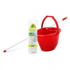  Bonus Felmosó szett-vödör PIROS 11L  csavaró kosár, felmosó nyél 120cm CottonMop 190gr
