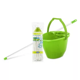   Bonus Felmosó szett-vödör ZÖLD 11L  csavaró kosár, felmosó nyél 120cm CottonMop 190gr
