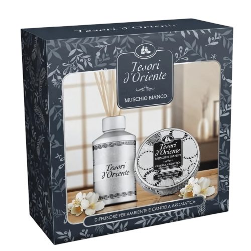 Tesori d'Oriente Muschio Bianco ajándékszett (pálcás illatosító 200 ml és illatgyertya 109 g)