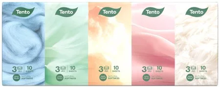 Tento Natural Soft papírzsebkendő, 3 rétegű, 10x10 db/csomag