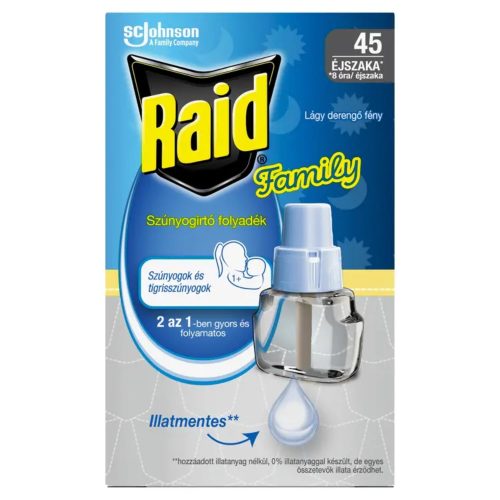 Raid Family Elektromos 45 éjszakás szúnyogirtó Illatmentes UTÁNTÖLTŐ folyadék 27 ml (12db/karton)
