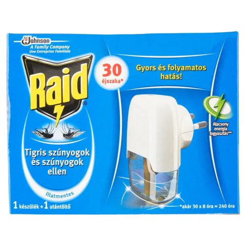Raid Elektromos 30 éjszakás szúnyogirtó illatmentes Készülék+UTÁNTÖLTŐ folyadék 21 ml  (6db/karton)