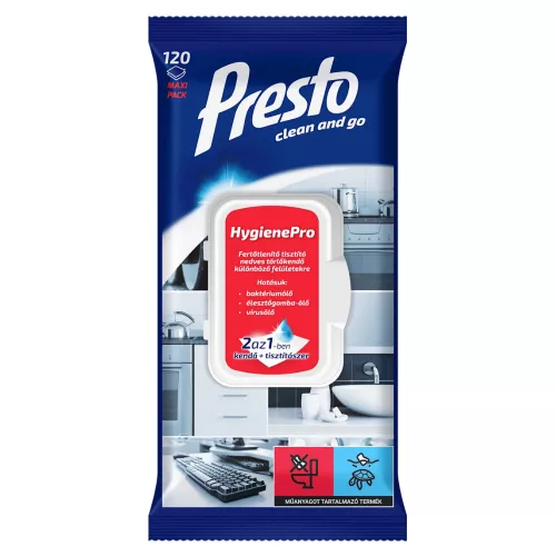 Presto HygienePro 2az1-ben nedves fertőtlenítő kendő (120 db)
