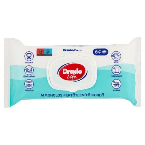 BradoLife alkoholos fertőtlenítő kendő 64db/cs (12csomag/karton)