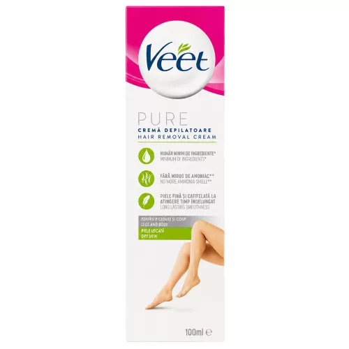 Veet Pure láb és test szőrtelenítő krém - száraz bőrre, 100 ml