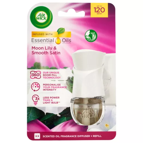 Air Wick Elektromos illatosító készülék és utántöltő Bársonyos Szatén és Éji Liliom (19 ml)