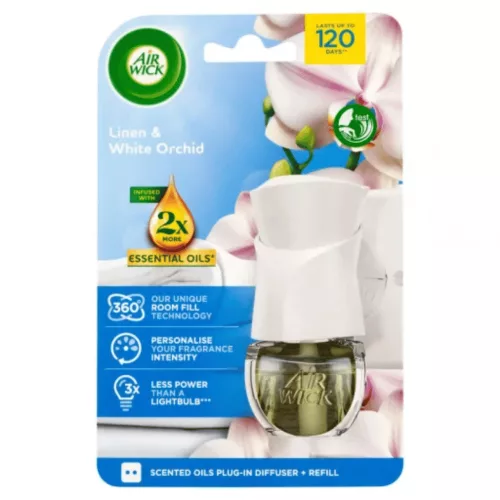 Air Wick elektromos illatosító készülék és utántöltő Pamut és Fehér Orchidea (19 ml)