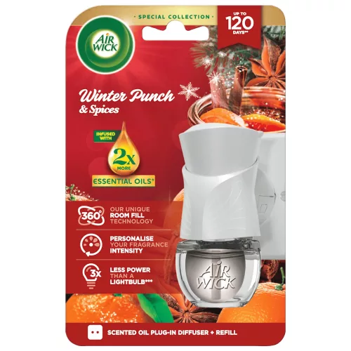 Air Wick elektromos illatosító készülék + utántöltő Winter Punch & Spices (19 ml)