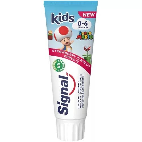 Signal Kids Super Mario gyermekfogrém 0-6 éves 75ml strawberry flavour