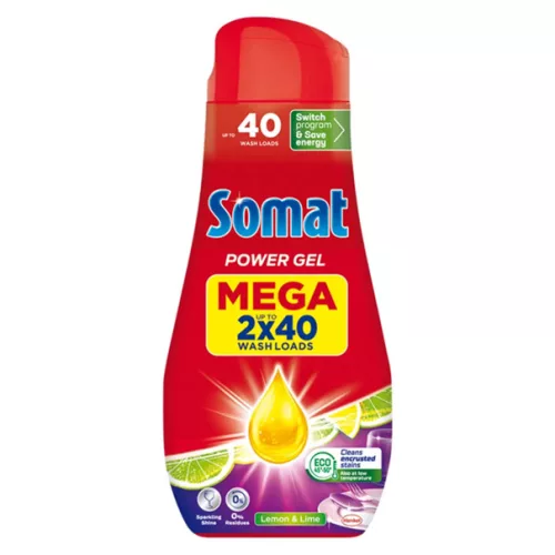 2 db Somat All in 1 Power Gel gépi mosogatószer gél Lemon & Lime (2 x 720 ml)
