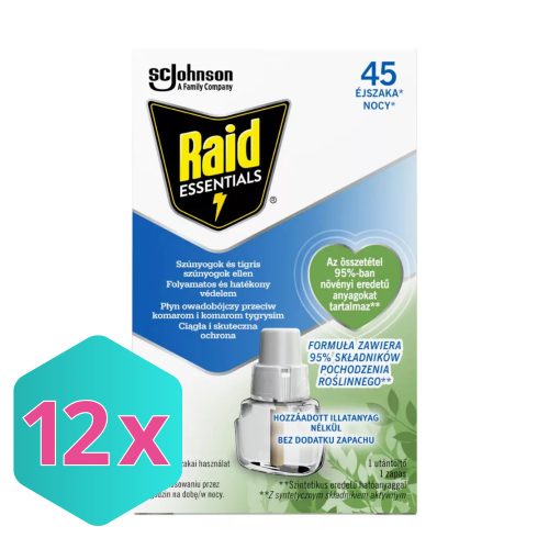 Raid Essential Elektromos 45 éjszakás szúnyogirtó illatmentes UTÁNTÖLTŐ folyadék 27 ml KARTON - 12 db