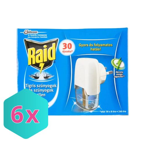 Raid Elektromos 30 éjszakás szúnyogirtó illatmentes Készülék+UTÁNTÖLTŐ folyadék 21 ml KARTON - 6 db