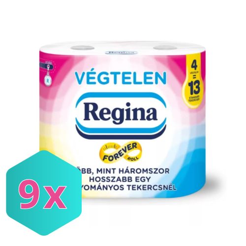 Regina Toalettpapír, végtelen 4 tekercs, 2 rétegű,  2000 lap KARTON - 9 db