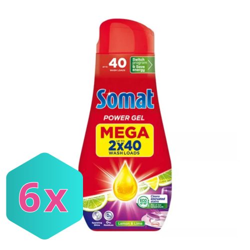 Somat All in 1 Power Gel Lemon&Lime gépi mosogatószer gél 80 mosogatás 2 x 720 ml KARTON - 6 db